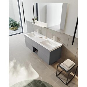 Milano 140 Cm Mat Gri Banyo Dolabı Takımı