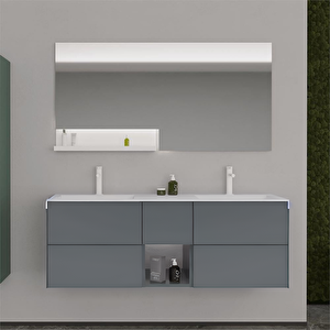 Milano 140 Cm Mat Gri Banyo Dolabı Takımı