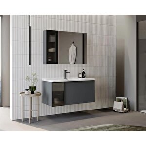 Pure 80 Cm Mat Antrasit Banyo Dolabı Takımı