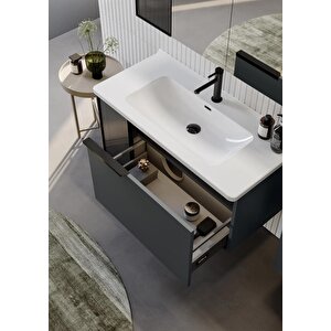 Pure 80 Cm Mat Antrasit Banyo Dolabı Takımı