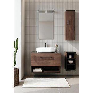 Knidos 90 Cm Navaro Ledli Ayna Banyo Dolabı Takımı