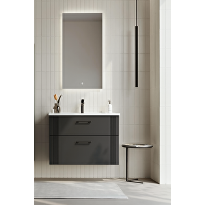 Bari 85 Cm Antrasit Banyo Dolabı Takımı (ledli Ayna)