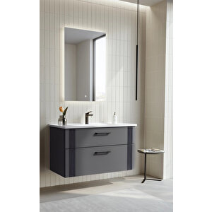 Bari 85 Cm Antrasit Banyo Dolabı Takımı (ledli Ayna)