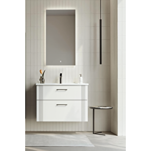Bari 85 Cm Mat Beyaz Banyo Dolabı Takımı (ledli Ayna)