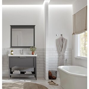 Bastle 80 Cm Mat Gri Banyo Dolabı Takımı