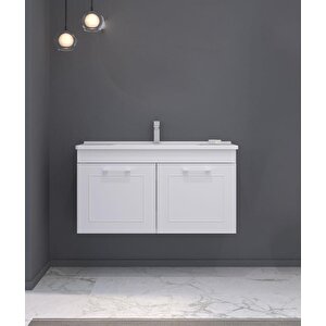 Limpo 80 Cm Mat Beyaz Kapaklı Banyo Dolabı Takımı