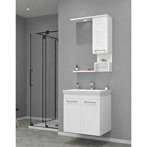 Perge 65 Cm Parlak Beyaz Banyo Dolabı Takımı