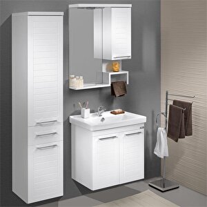 Perge 65 Cm Parlak Beyaz Banyo Dolabı Takımı