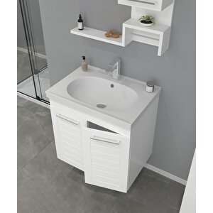 Perge 65 Cm Parlak Beyaz Banyo Dolabı Takımı