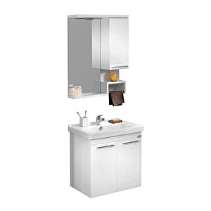 Orka Perge 65 Cm Parlak Beyaz Banyo Dolabı Takımı