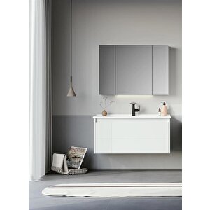 Likya 100 Cm Mat Beyaz Banyo Dolabı Takımı