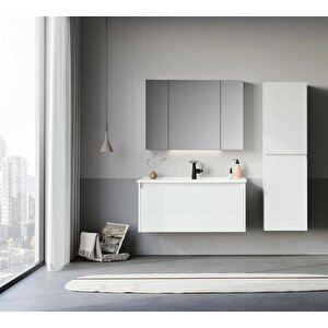 Likya 100 Cm Mat Beyaz Banyo Dolabı Takımı