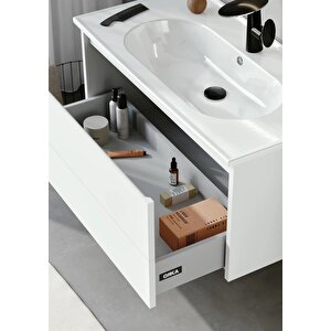 Likya 100 Cm Mat Beyaz Banyo Dolabı Takımı