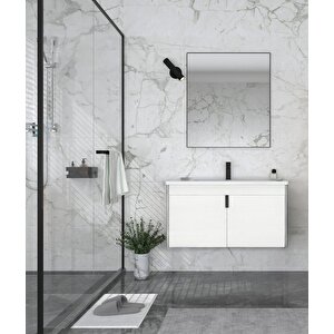 Trio 80 Cm Kapaklı Beyaz Banyo Dolabı Takımı