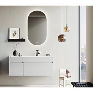 Lusso 120 Cm Mat Beyaz Ledli Ayna Banyo Dolabı Takımı