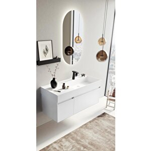 Lusso 120 Cm Mat Beyaz Ledli Ayna Banyo Dolabı Takımı