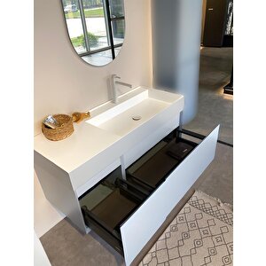 Lusso 120 Cm Mat Beyaz Ledli Ayna Banyo Dolabı Takımı