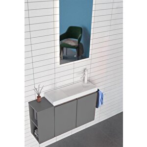 Ferla 80 Cm Mat Gri Banyo Dolabı Takımı