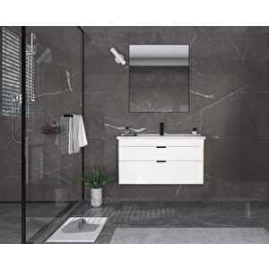 Trio 100 Cm Çekmeceli Beyaz Banyo Dolabı Takımı