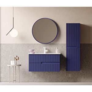 Moonlight 90 Cm Mat Lacivert Banyo Dolabı Takımı