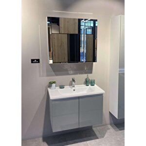 Terme 80 Cm Gri Kapaklı Banyo Dolabı Takımı