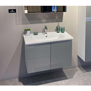 Terme 80 Cm Gri Kapaklı Banyo Dolabı Takımı