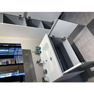 Orka Terme 80 Cm Gri Kapaklı Banyo Dolabı Takımı