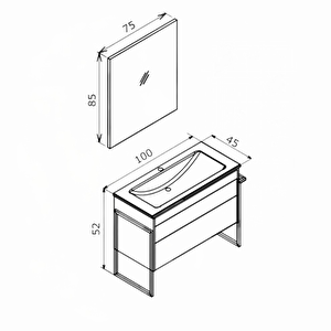 Orka Trio 100 Cm Çekmeceli Beyaz Havluluklu Banyo Dolabı Takımı
