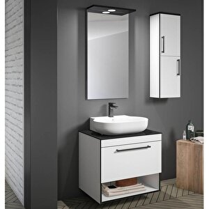 Knidos 70 Cm Beyaz Ledli Ayna Banyo Dolabı Takımı