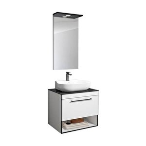 Knidos 70 Cm Beyaz Ledli Ayna Banyo Dolabı Takımı