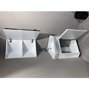 Zag 45 Cm, Mat Beyaz, Banyo Dolabı Takımı, (dolaplı-köşe Ayna)