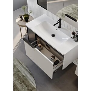 Pure 80 Cm Mat Beyaz Banyo Dolabı Takımı