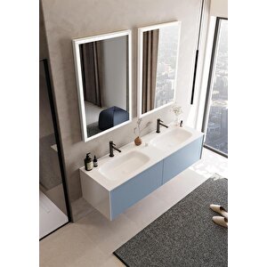Cube 160 Cm Mat Mavi Banyo Dolabı Takımı