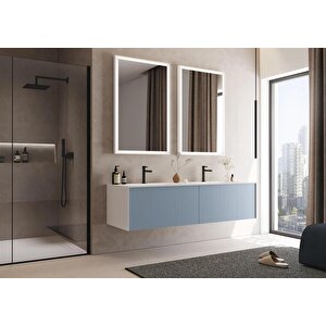 Orka Cube 160 Cm Mat Mavi Banyo Dolabı Takımı
