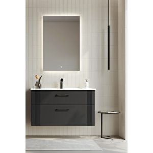 Bari 100 Cm Mat Antrasit Banyo Dolabı Takımı (ledli Ayna)