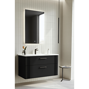 Bari 100 Cm Mat Antrasit Banyo Dolabı Takımı (ledli Ayna)