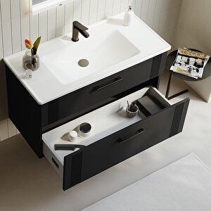 Bari 100 Cm Mat Antrasit Banyo Dolabı Takımı (ledli Ayna)