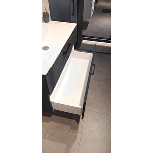 Orka Bari 100 Cm Mat Antrasit Banyo Dolabı Takımı (ledli Ayna)