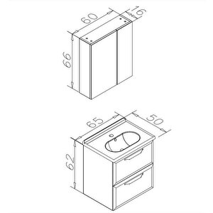 Nuvola 65 Cm Gri Banyo Dolabı Takımı