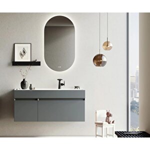 Lusso 120 Cm Mat Antrasit Ledli Ayna Banyo Dolabı Takımı