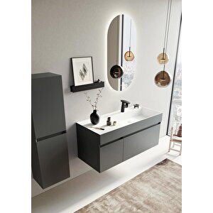 Lusso 120 Cm Mat Antrasit Ledli Ayna Banyo Dolabı Takımı
