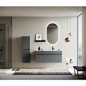 Lusso 120 Cm Mat Antrasit Ledli Ayna Banyo Dolabı Takımı