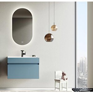 Lusso 80 Cm Mat Mavi Banyo Dolabı Takımı