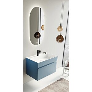 Lusso 80 Cm Mat Mavi Banyo Dolabı Takımı