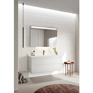 Varna 120 Cm Mat Beyaz Banyo Dolabı Takımı (ledli-dolaplı Ayna)