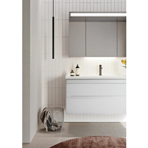 Varna 120 Cm Mat Beyaz Banyo Dolabı Takımı (ledli-dolaplı Ayna)