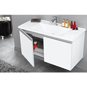 Terme 100 Cm Beyaz Kapaklı Banyo Dolabı Takımı