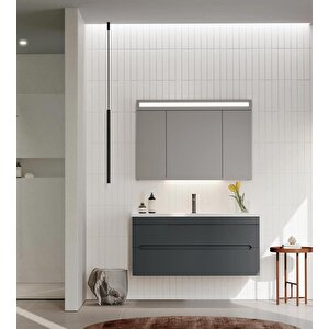 Varna 100 Cm Mat Antrasit Banyo Dolabı Takımı (ledli-dolaplı Ayna)