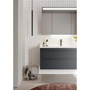 Varna 100 Cm Mat Antrasit Banyo Dolabı Takımı (ledli-dolaplı Ayna)