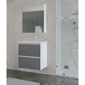 Terme 80 Cm Gri Çekmeceli Banyo Dolabı Takımı